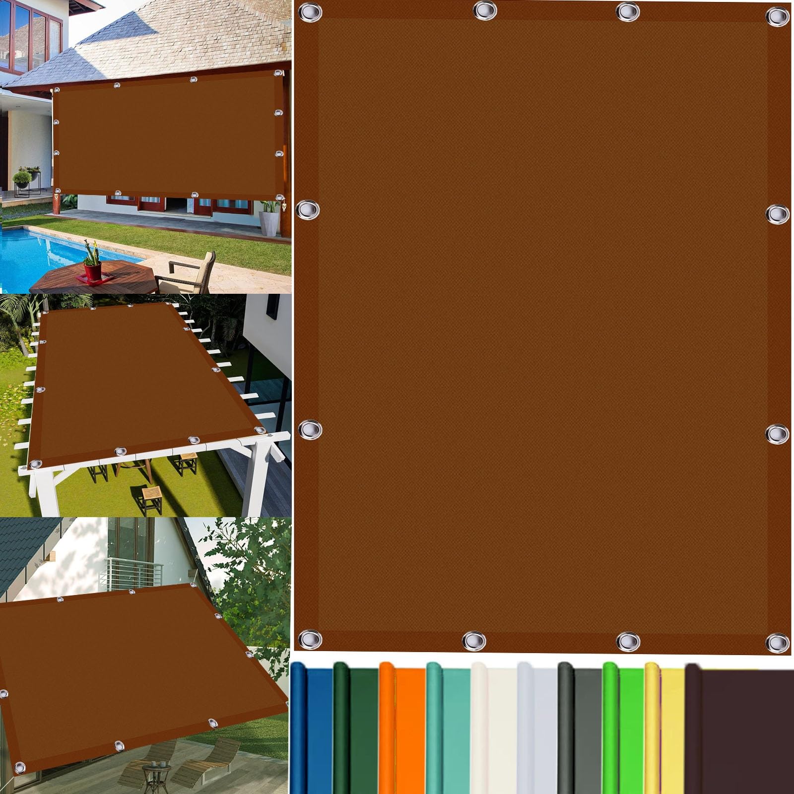 Voile d'ombrage imperméable 2x6m rouge rouille avec cordes de fixation pour jardin