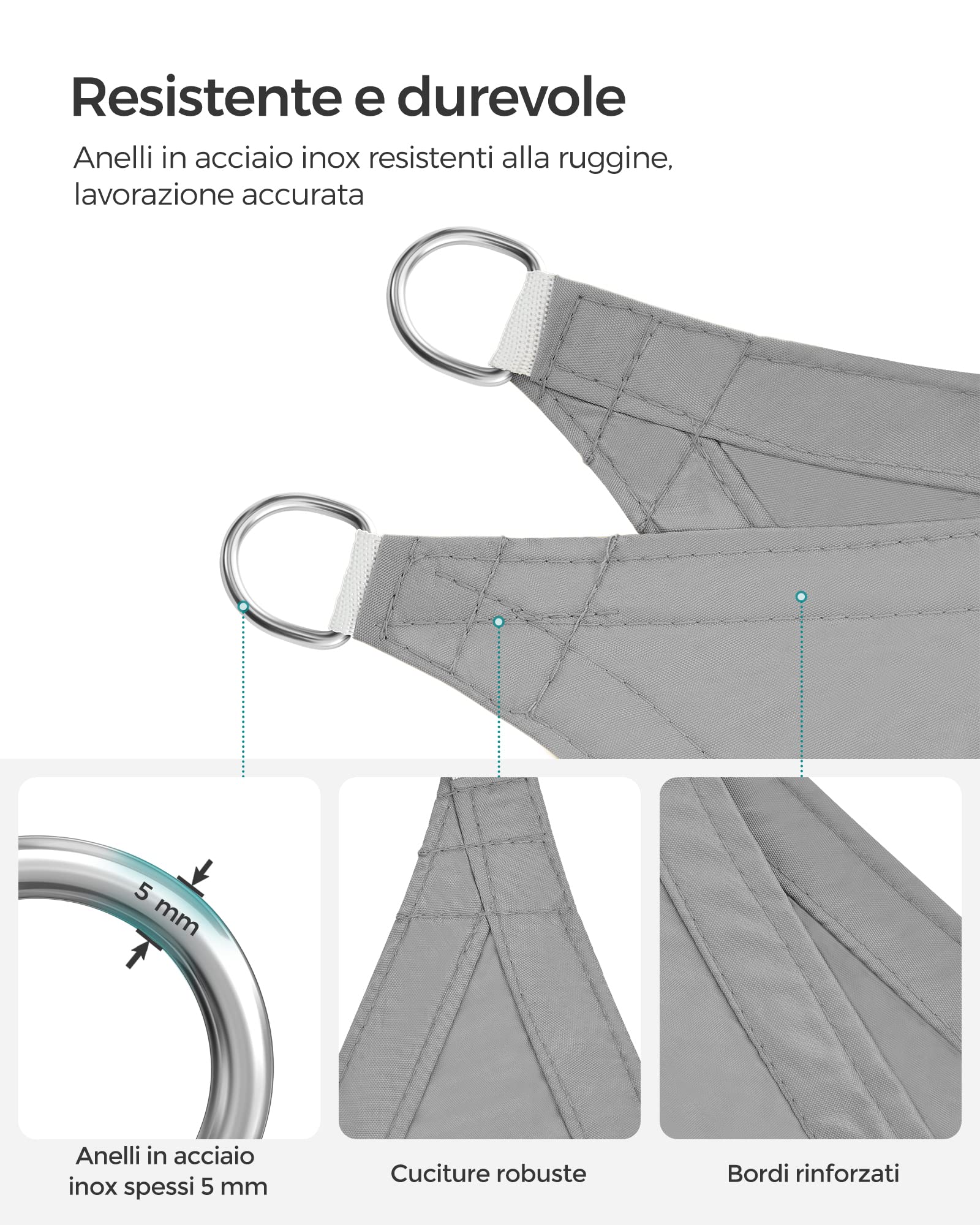 SONGMICS Tenda parasole 3x4 m impermeabile con colonna d'acqua da 665 mm, protezione solare in poliestere antistrappo, protezione UV 93%, per terrazza, giardino, balcone, rettangolare, corde