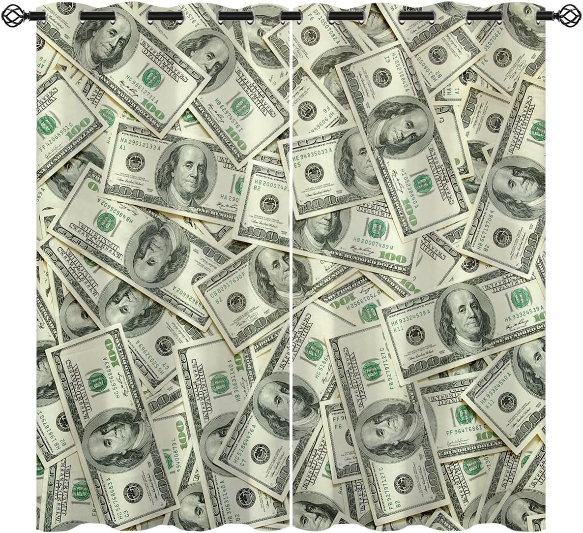 Money Blackout Curtains for Girls Boy Home Decor, Banknote Usd Dollar Luxury Bank USA Grommet Thermal Insulated Drapes Darkening Window Curtain for Bedroom Living Room, 42 x 63 Inch