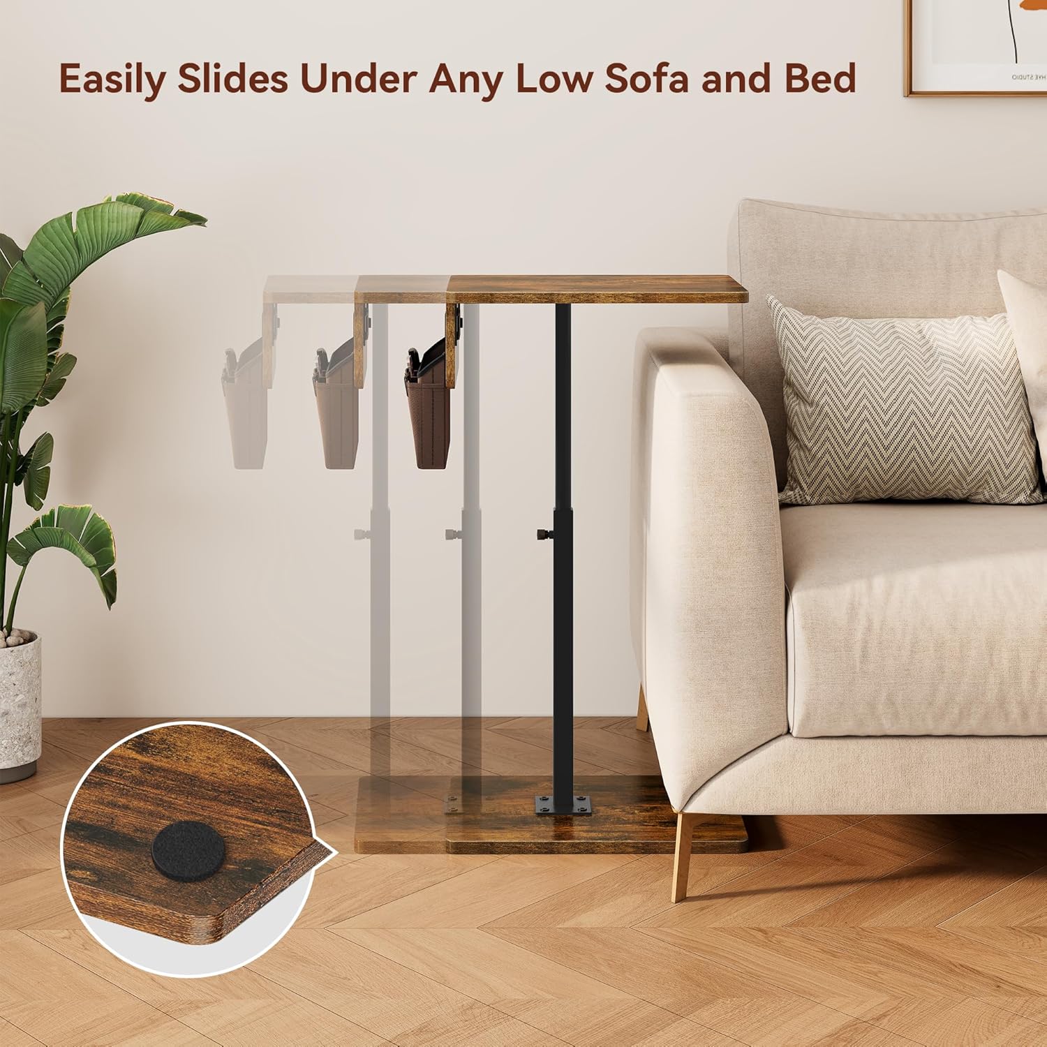 Vagusicc Sofa Armrest Tray Table for Couch - 360° Swivel Height Adjustable Side Table for Small Spaces, Snack Side Table for Bed or Chair, C Shaped End Table Snack Table for Eating Dinner Laptop