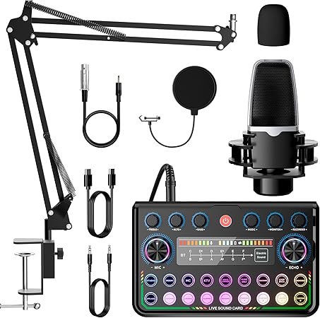 SINWE Podcast Equipment Bundle,Audio Interface with Studio Condenser Microphone for Smartphone & PC,Plug-and-Play Live Sound Card,Perfect for Streaming, Singing, YouTube & Gaming