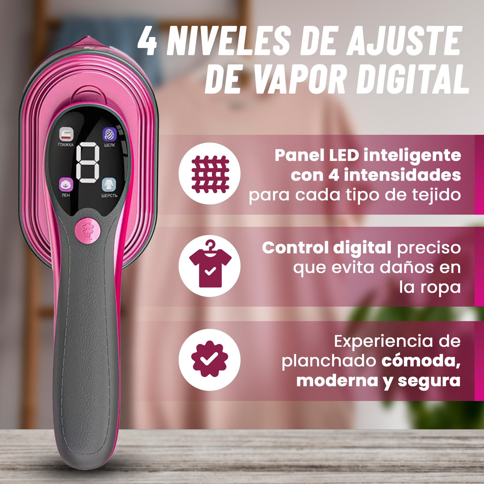 ZALEZ - Plancha Vertical 2 en 1 - Plancha de Vapor Vertical 1200 W - Vaporizador de Mano para Ropa - Centro de Planchado Vertical con 4 Modos de Vapor - Ferro a Vapor Vertical - Ideal para Viaje.