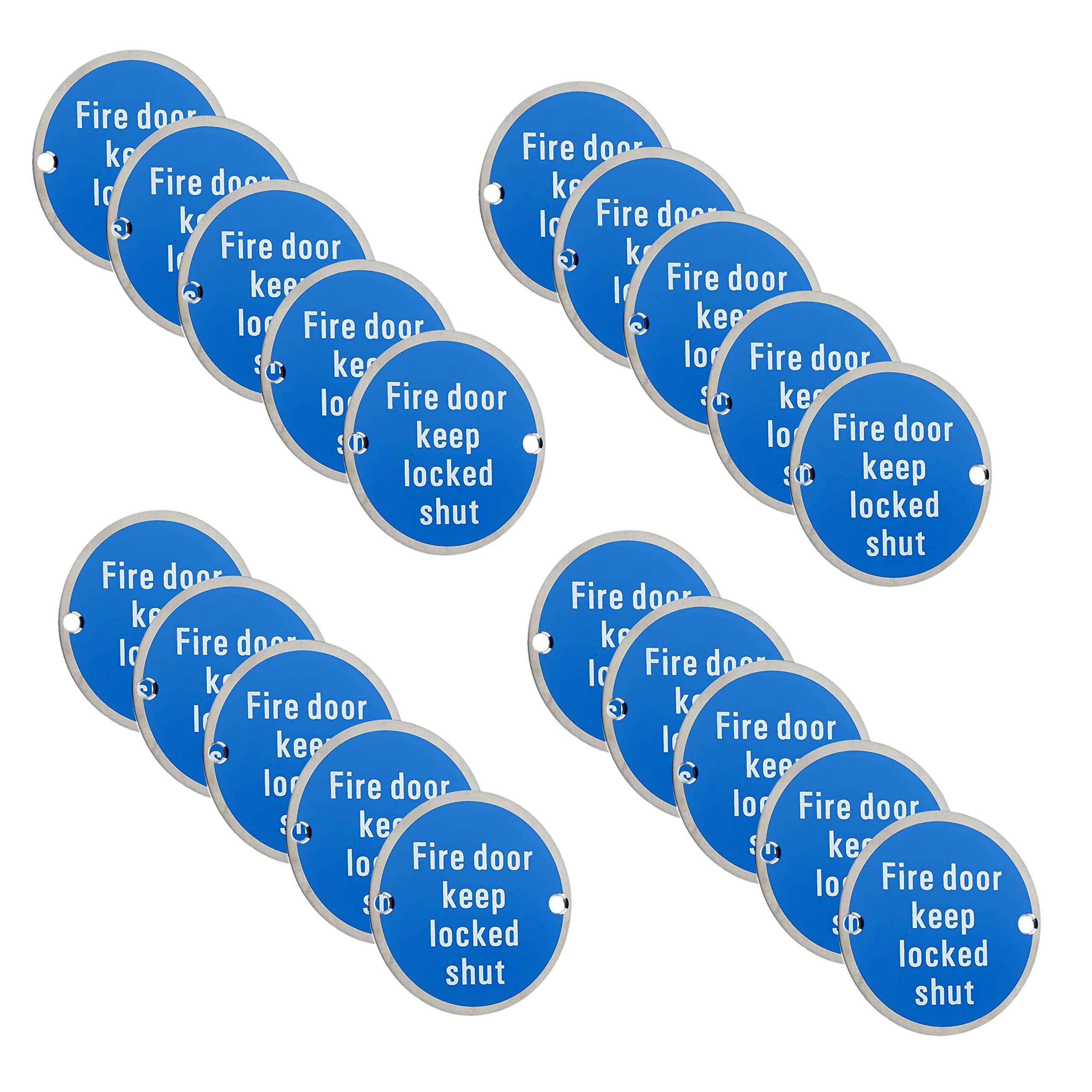 Fire Door Keep Locked Shut Sign Round Metal Disc Stainless Steel 76 x 1.5mm Pack of 20