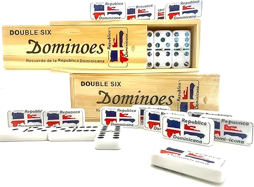 Dos (2) juego de dominó República Dominicana Dominicana, mapa, bandera grabada en piezas y cajadoble seisJUEGO DE Domino DE República DominicanaMAPA