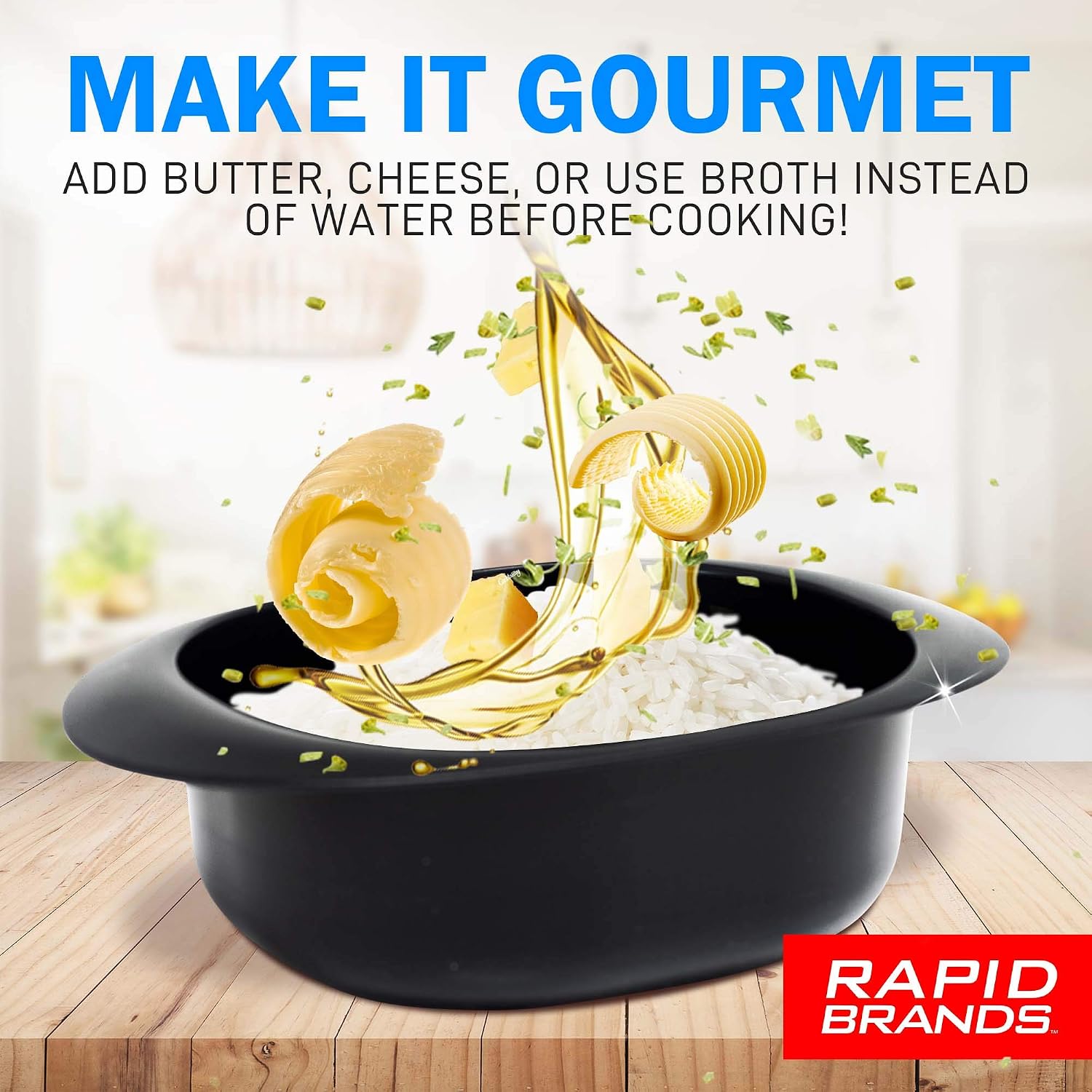 Rapid Rice Cooker | Microwave Rice Blends in Less Than 3 Minutes | Perfect for Dorm, Small Kitchen, or Office | Dishwasher-Safe, Microwaveable, & BPA-Free (Black, 1 Pack)