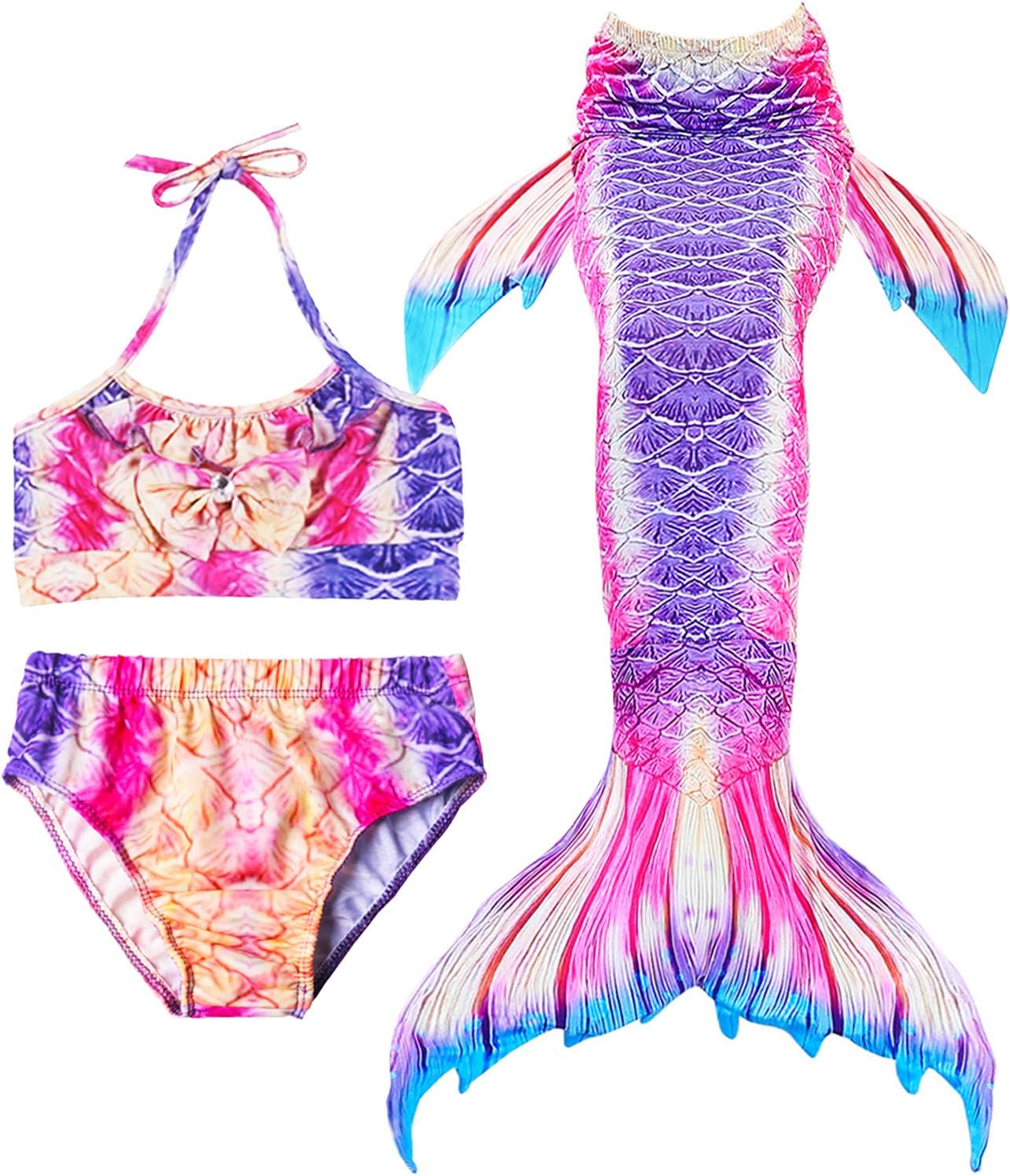 Girls 3 Pcs Mermaid Swimsuits Swimming Mermaid Party Costume Princess Bathing Suit Bikini Tankini Set