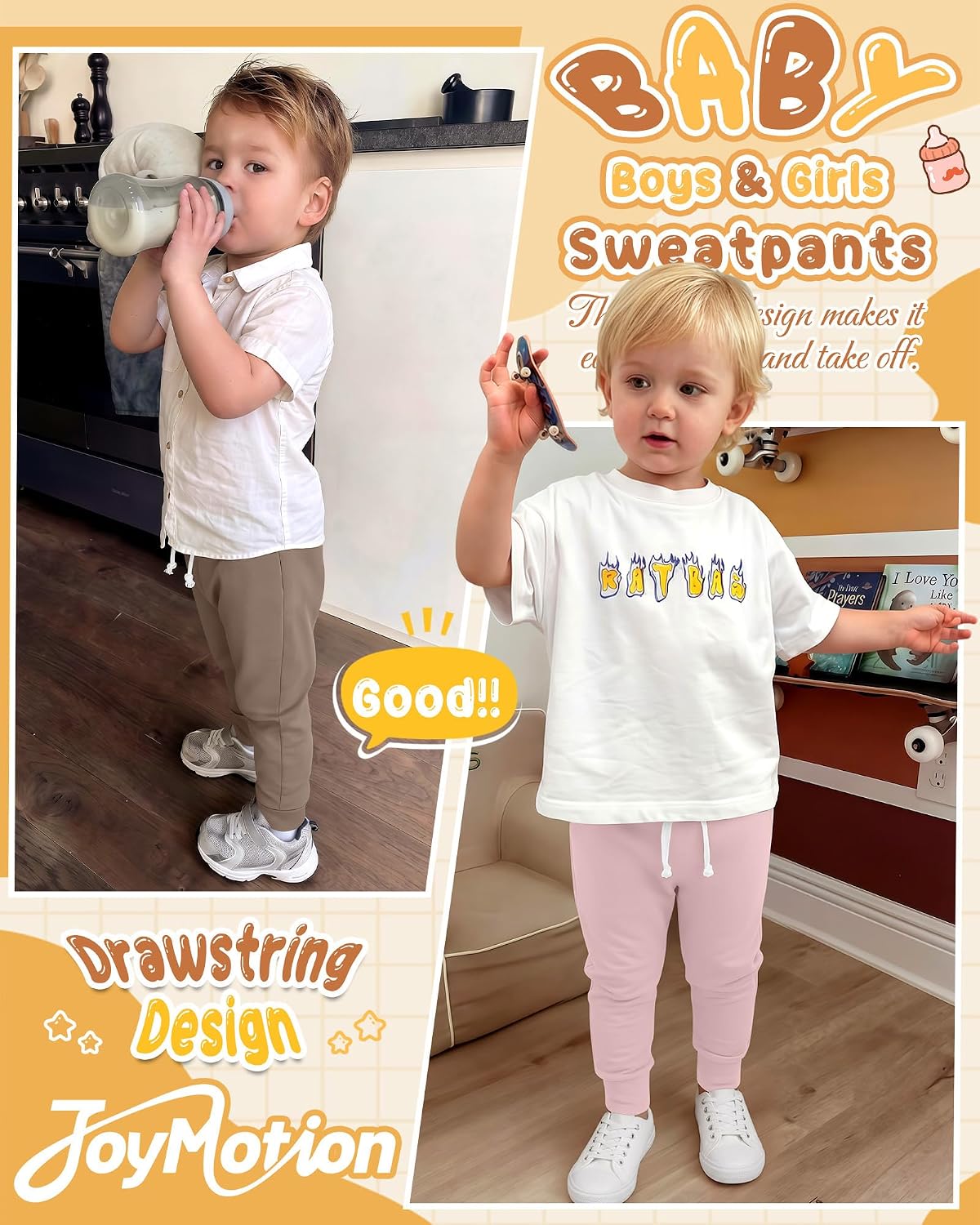 3 Pack Toddler Pants Pull On Baby Boys and Girls Sweatpants Basic Casual Kids Soft Joggers with Drawstring