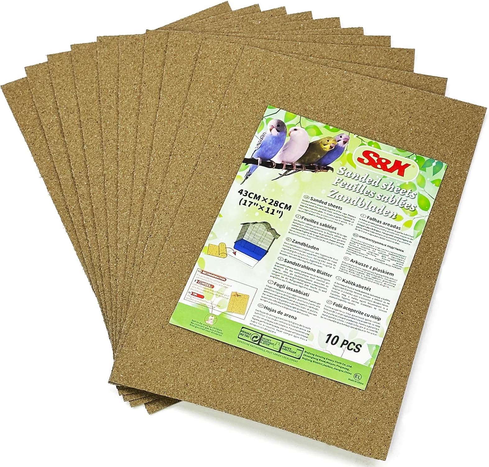 S&X Sand Sheets for Bird Cages,10PCS/PACK - 43cm x 28cm
