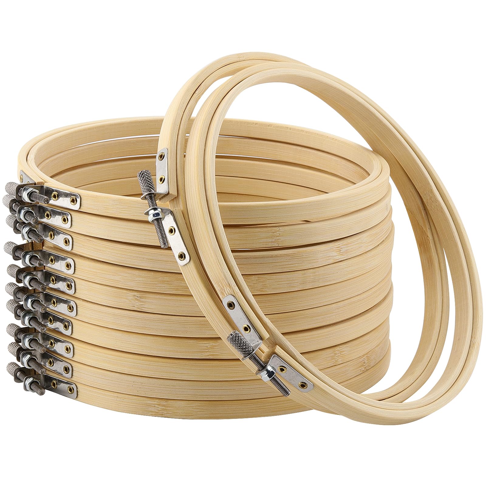 Ensemble De 12 Cerceaux à Broder En Bambou 18 Cm - Anneaux En Bois Réglables Pour Couture Et Artisanat