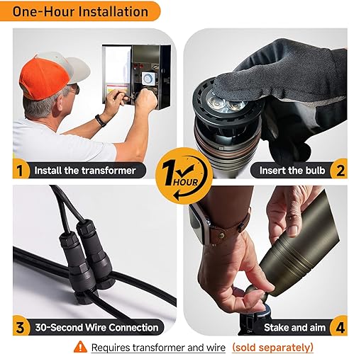 Miniatura 6 de Gardenreet Foco de paisaje de latón macizo, 12 V CACC, impermeable, luces LED de bronce para exteriores, iluminación de bajo voltaje con cable para