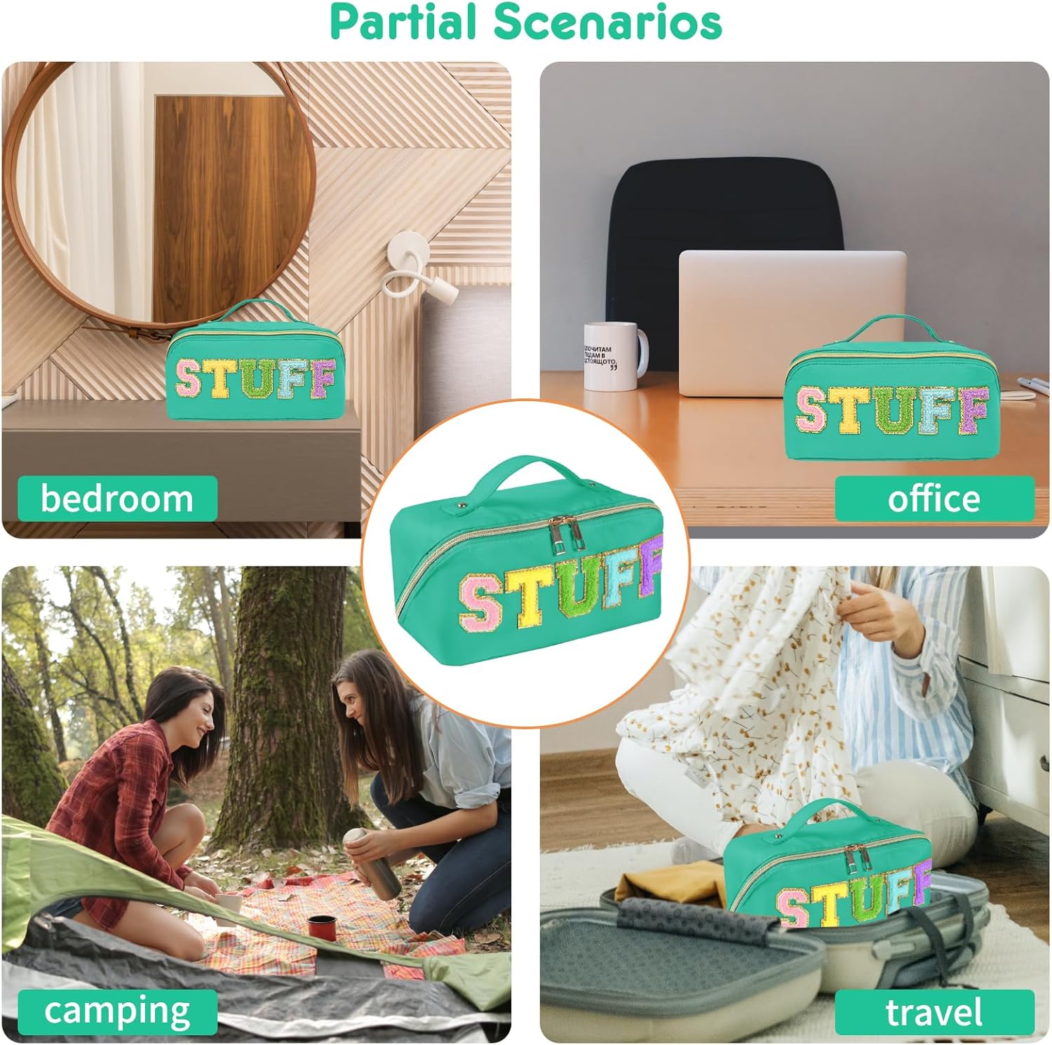 Preppy Stuff Makeup Bag, Stoney Clover Travel Toiletry Bag Chenille Letter Make Up Bags Girls Cute Cosmetic Bag Stuff Pouch Wedding Birthday Stocking Stuffers for Gifts (Green) - Image 8