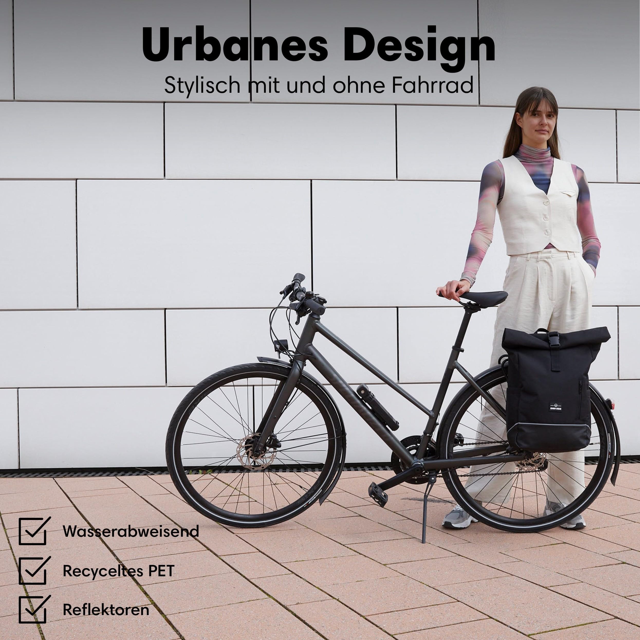 Johnny Urban Fahrradtaschen für Gepäckträger Damen & Herren Schwarz - Robin Medium Bike - 2 in 1 Fahrrad Tasche Rucksack & Gepäckträgertasche Hinten - Wasserabweisend