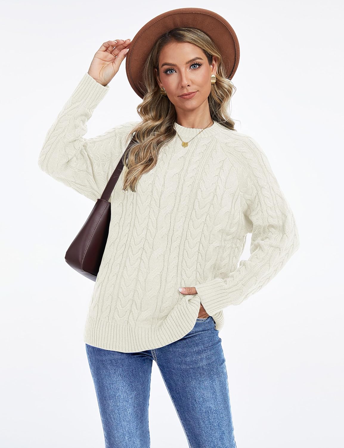 YUCOLEN Women's Chunky Cable Knit Pullover Sweater Crewneck Loose Vintage Casual Fall Long Sleeve Old Money Sweaters - Image 6