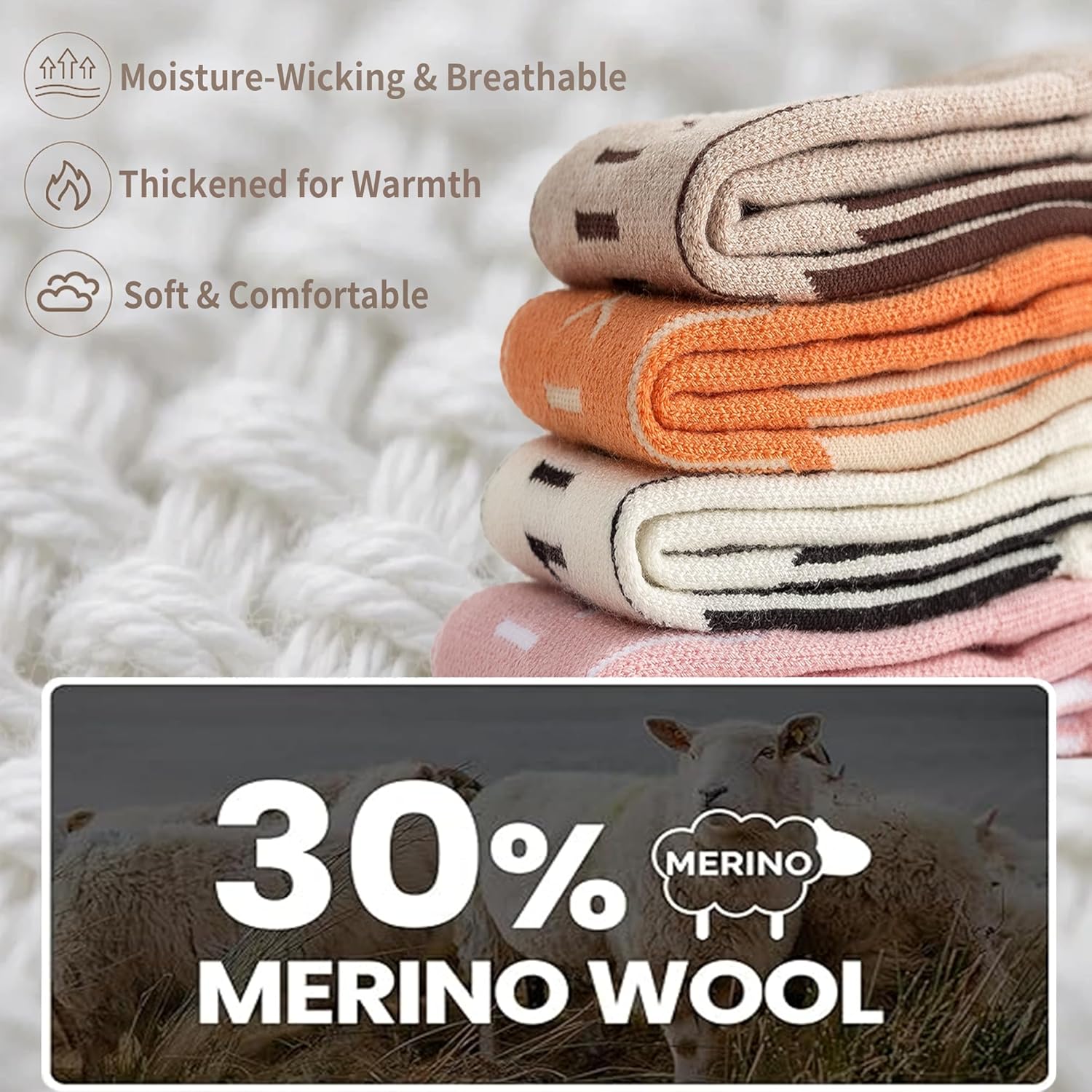 Ski Socks Merino Wool Socks for men&women Knee-High Winter Thermal Snowboarding Socks