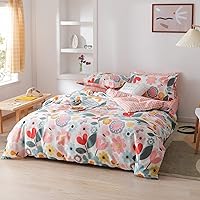 Vista 7 de Funda de edredón botánica floral tamaño Queen, 100% algodón, 3 piezas, juego de ropa de cama botánico tamaño Queen para niñas, funda de edredón