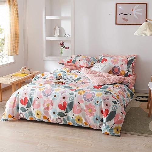 Miniatura 7 de Juego de funda de edredón floral individual, 100% algodón, 3 piezas, juego de cama de flores individuales, funda de edredón reversible para jardín,