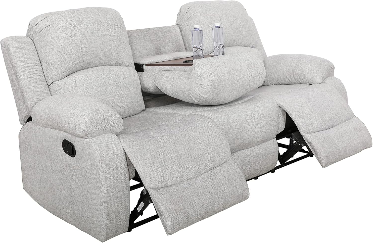 3-Piece Living Room Reclining Sofa Set|Linen Upholstery|Manual Reclining with Drop Down Table and Mid Console Living Room Furniture (Grey Linen, 3 Pieces) (GS28XX)