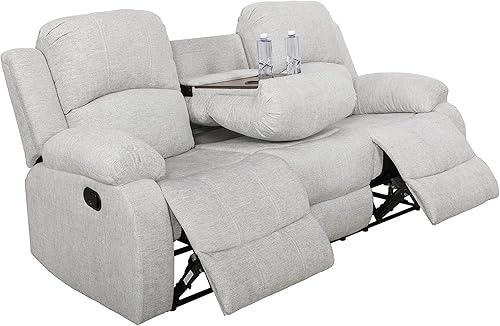 Miniatura 3 de GS28XX - Juego de sofá reclinable para sala de estar, tapicería de cuero regenerado, sofá reclinable manual con mesa desplegable y silla reclinable