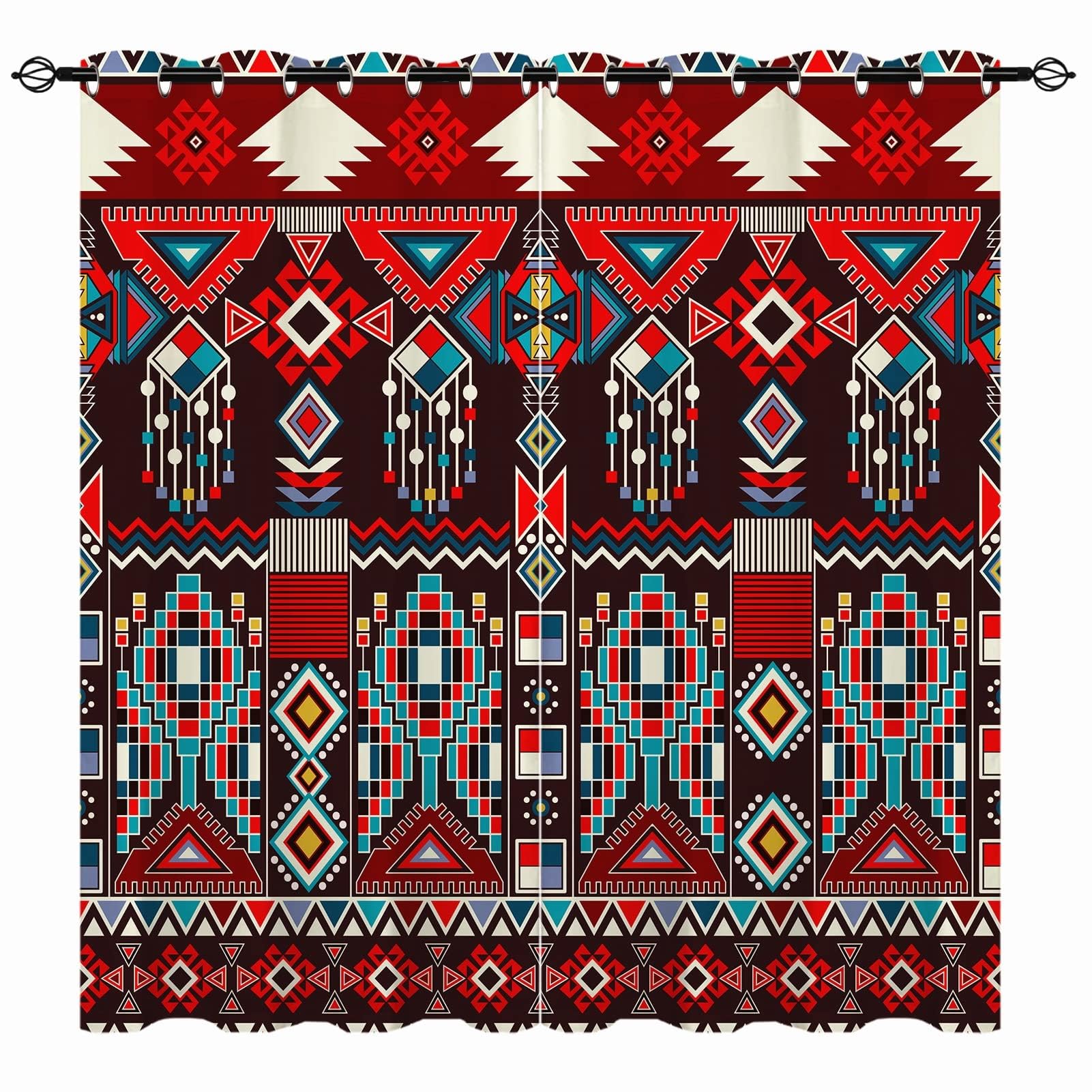 YUANZU Ethnic Curtains - Geometric Native American Navajo Aztec Art Print Pattern Eyelet Blackout Thermal Insulated Room Darkening Window Drapes for Bedroom Living Room 2 Panels W140cm x D245cm — image 1