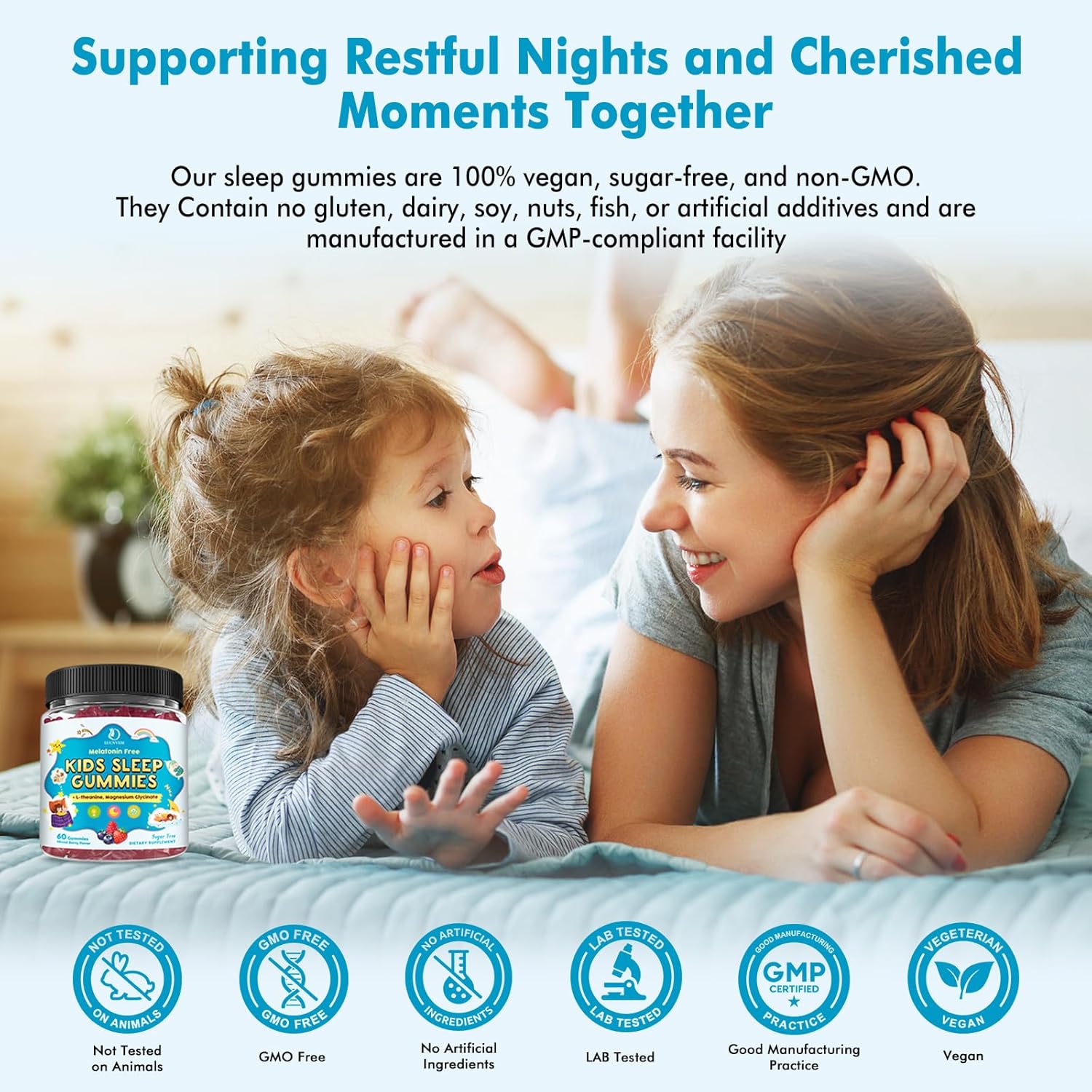 Kids Sleep Gummies, Magnesium Glycinate 100/200 mg for Natural Sleep, Relaxation and Calm Support, Melatonin Free Sleep Aid, Kid Melatonin Alternative for Restful Sleep, Sugar Free Mixed Berry, 120 Ct - Image 5