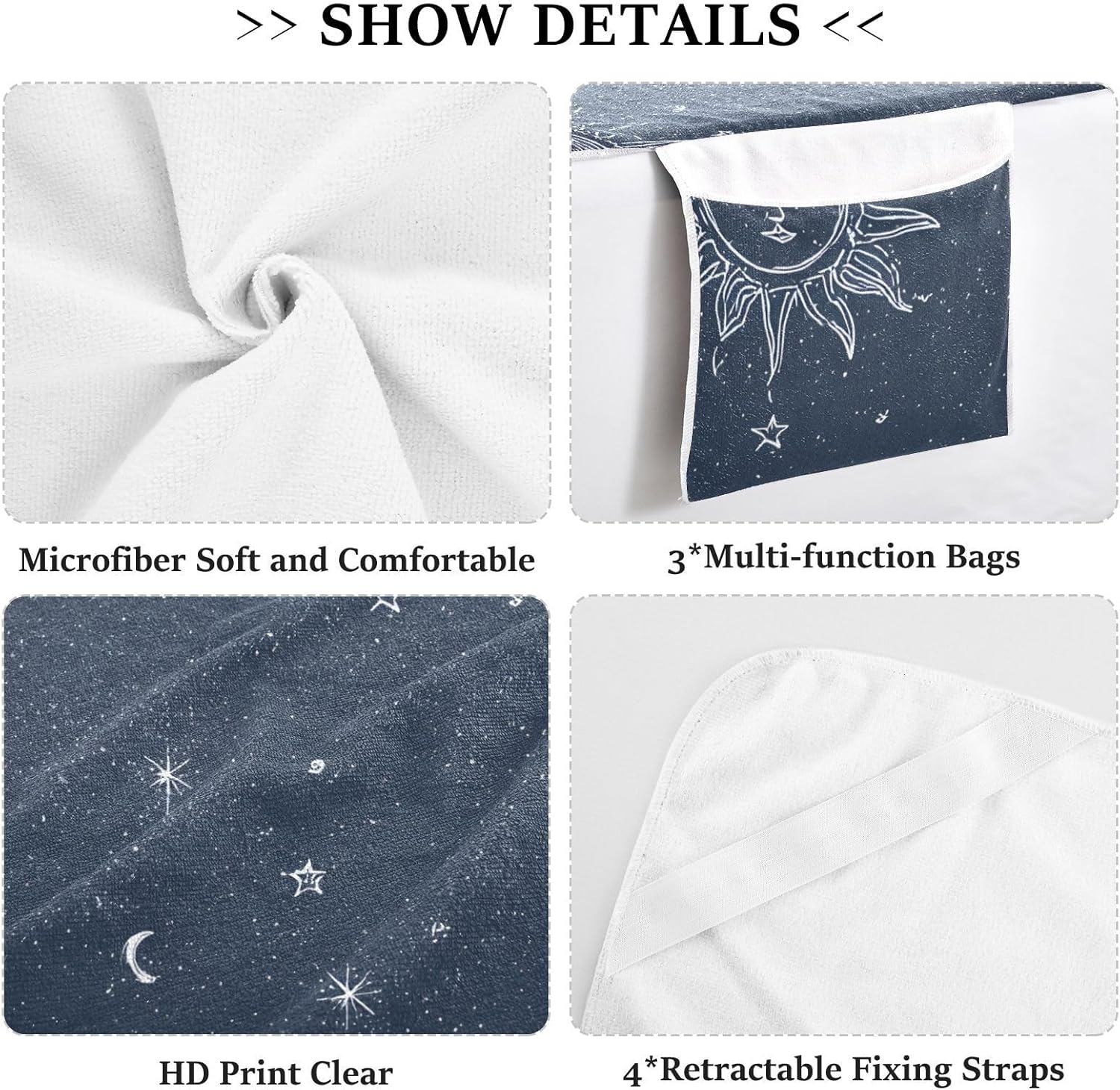 Lounge Chair Cover with Side Pockets Beach Chair Cover White Line Drawing Sun Microfiber Pool Chaise Towel No Sliding for Outdoor Beach Garden Sunbathing Patio, 85 x30 in