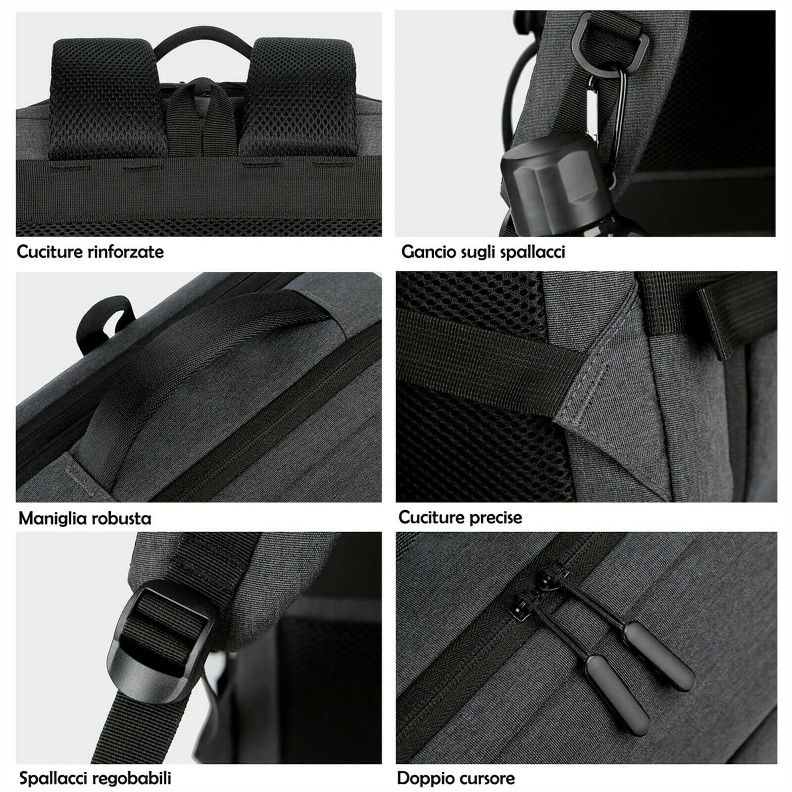 Mixroom - Zaino Uomo Porta PC Estendibile Valigia Bagaglio a mano per Computer Portatile Laptop Con porta USB Casual Scuola Viaggio Z3