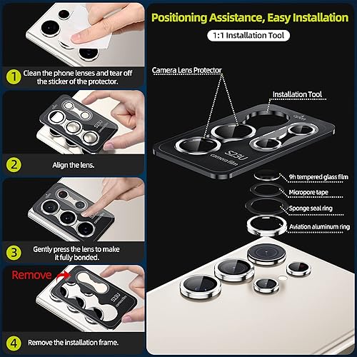 Miniatura 6 de WSKEN Protector de lente de cámara para Samsung Galaxy S23 Ultra, modo de disparo nocturno Resistente a los arañazos HD de vidrio templado de metal