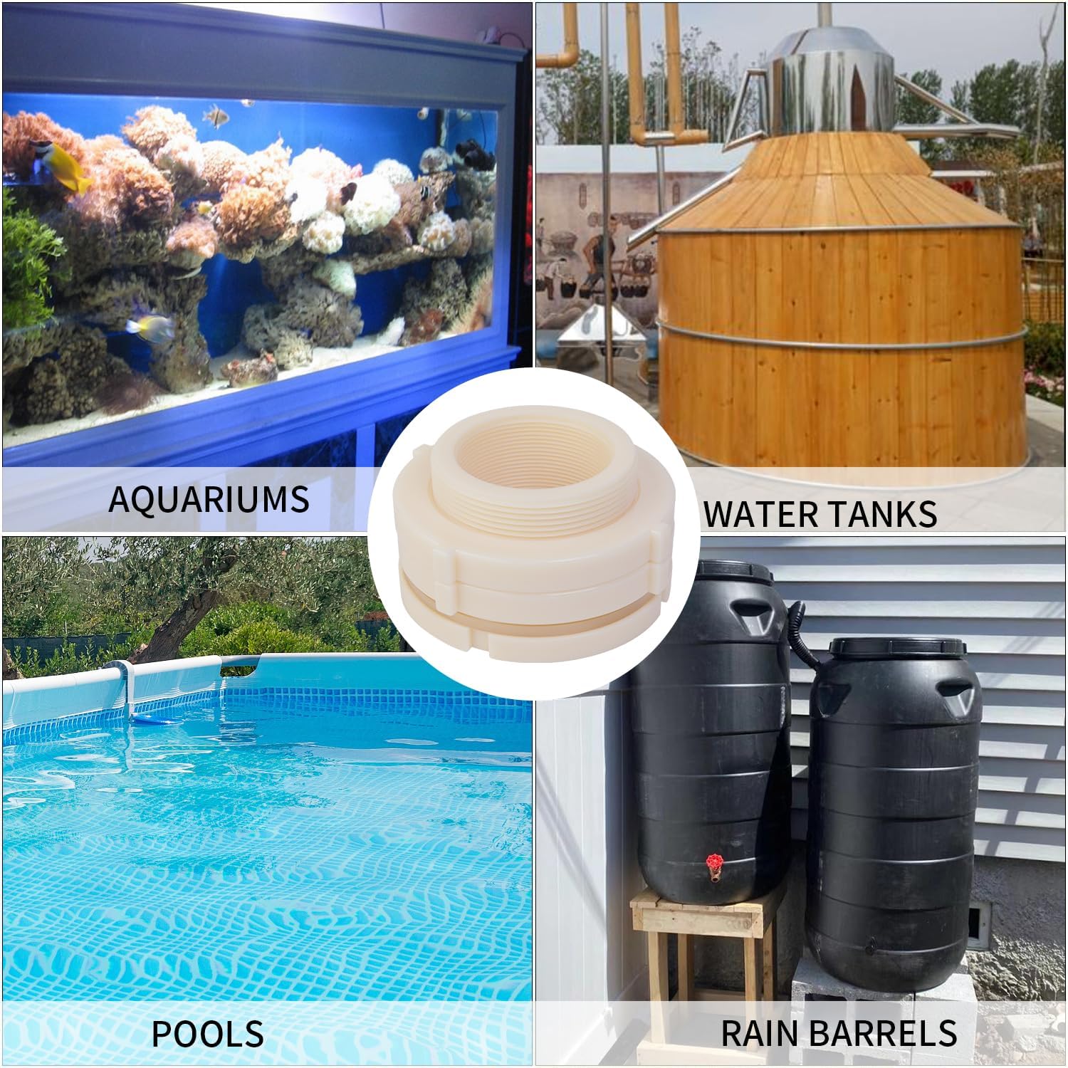 ChillWaves ABS Bulkhead Fitting 3" Double Thread Connector Adapter for Water Tank, Aquariums, Rain barrels(1-PACK)