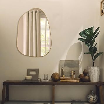 PERFNIQUE Irregular Wall Mirror Asymmetrical Mirror, 69 x 48 cm Gold Mirrors for Bathroom Bedroom Living Room Entryway, Decorative Modern Boho Wall Decor