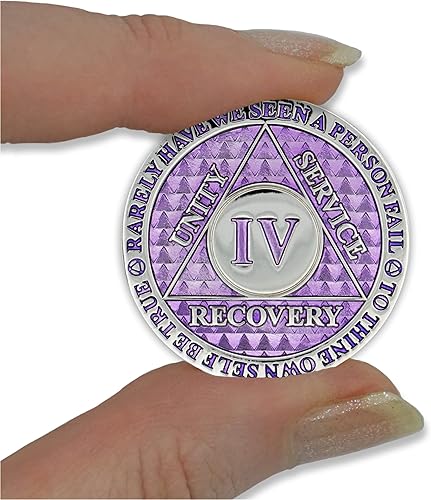 Miniatura 5 de Moneda de sobriedad de 4 años Chip AA Legacy Ficha de aniversario de recuperación de triplaca gruesa (lavanda)