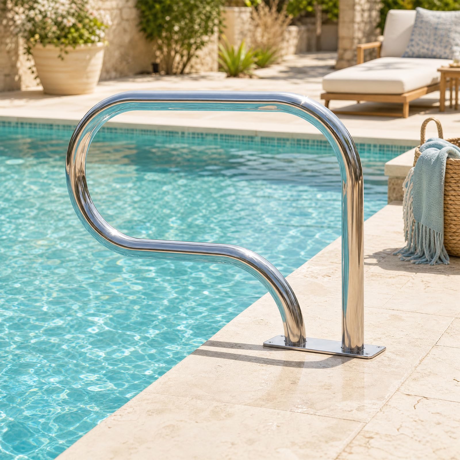 HOMASIS Main Courante Piscine, Rampe Piscine en Acier Inoxydable，1：83x57cm