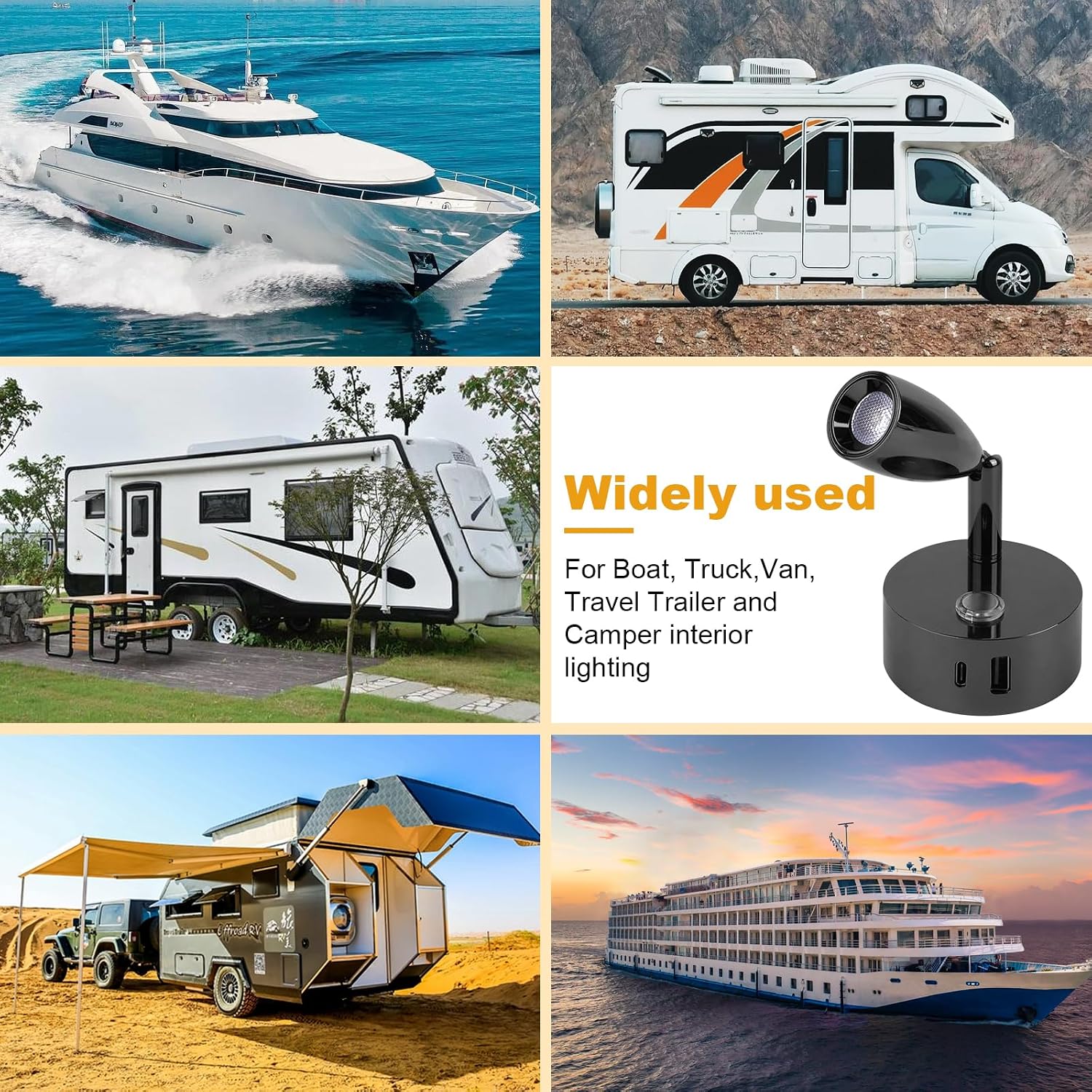 12V LED Reading Light with Dual Charging Ports, Touch Control Dimmable RV Light Interior 12 Volt Bedside Light Fixture for Camper Boat Van Trailer and Motorhome