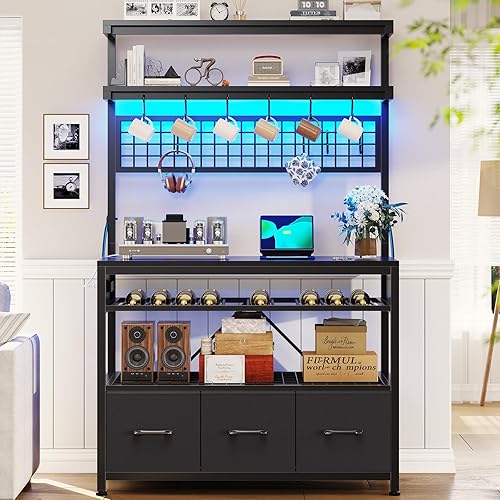 Miniatura 3 de Itaar Estante para panaderos con toma de corriente y almacenamiento, gabinete de barra de café de 35.4 pulgadas, soporte para microondas con