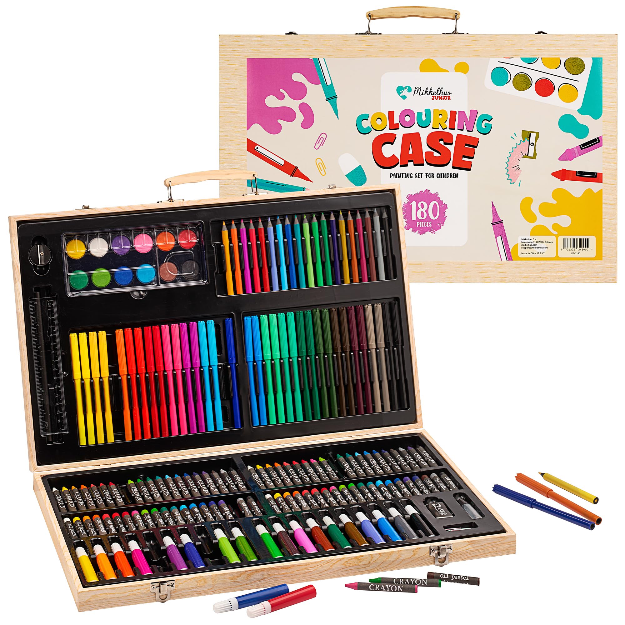 Mikkelhus Craft Case - Complete Drawing Set of 180 Pieces - Includes Felt Tip Pens, Crayons, Paints, Chalks and More - Drawing Case - Painting Case