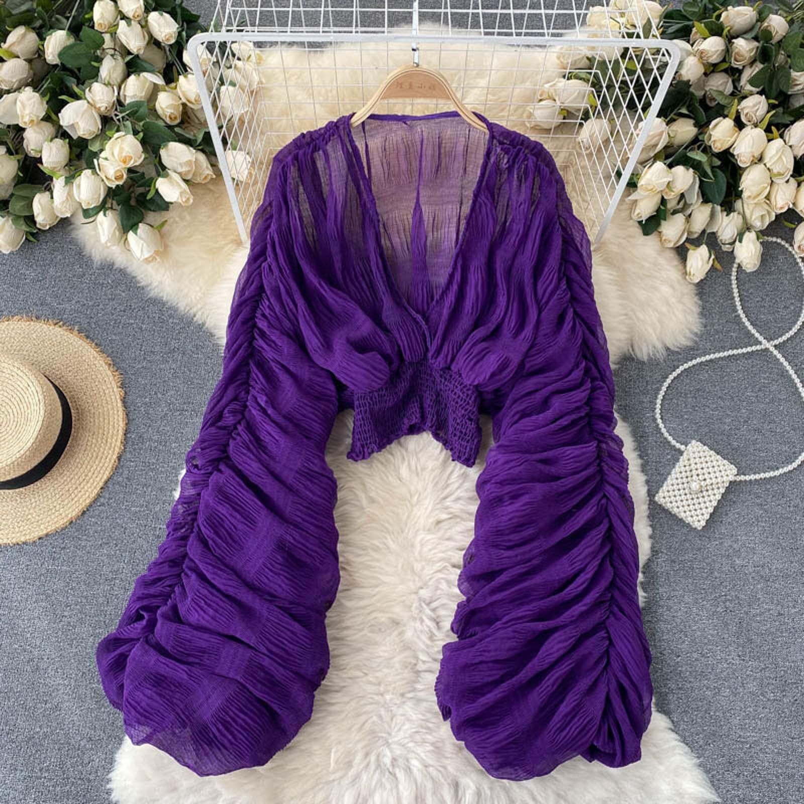 Generisch Elegante top da donna con maniche a campana, per occasioni festive, alla moda da sera