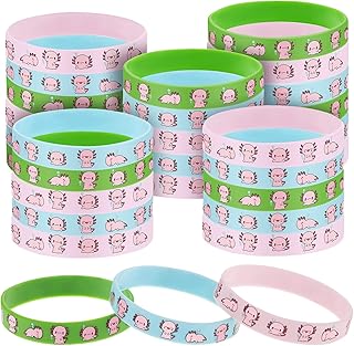 36 Pcs Axolotl Party Favor Axolotl Rubber Bracelets Amphibian Silicone Wristbands Animal Axolotl Birthday Party Decorations for Kids Girls Baby Shower Axolotl Fans, 3 Colors