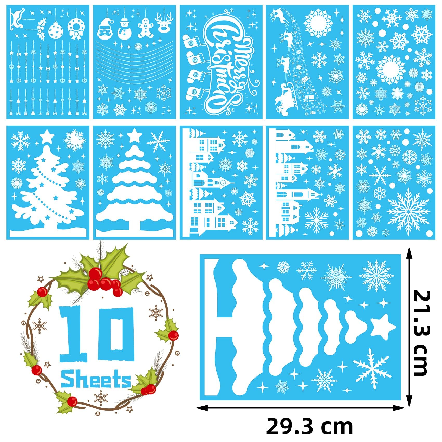 MISS FANTASY Christmas Window Clings Decorations, 10 Sheets Merry Christmas Scene Window Stickers for Glass Window Snowflakes Decals White Winter Snow Scene Christmas Decorations for Home Indoor