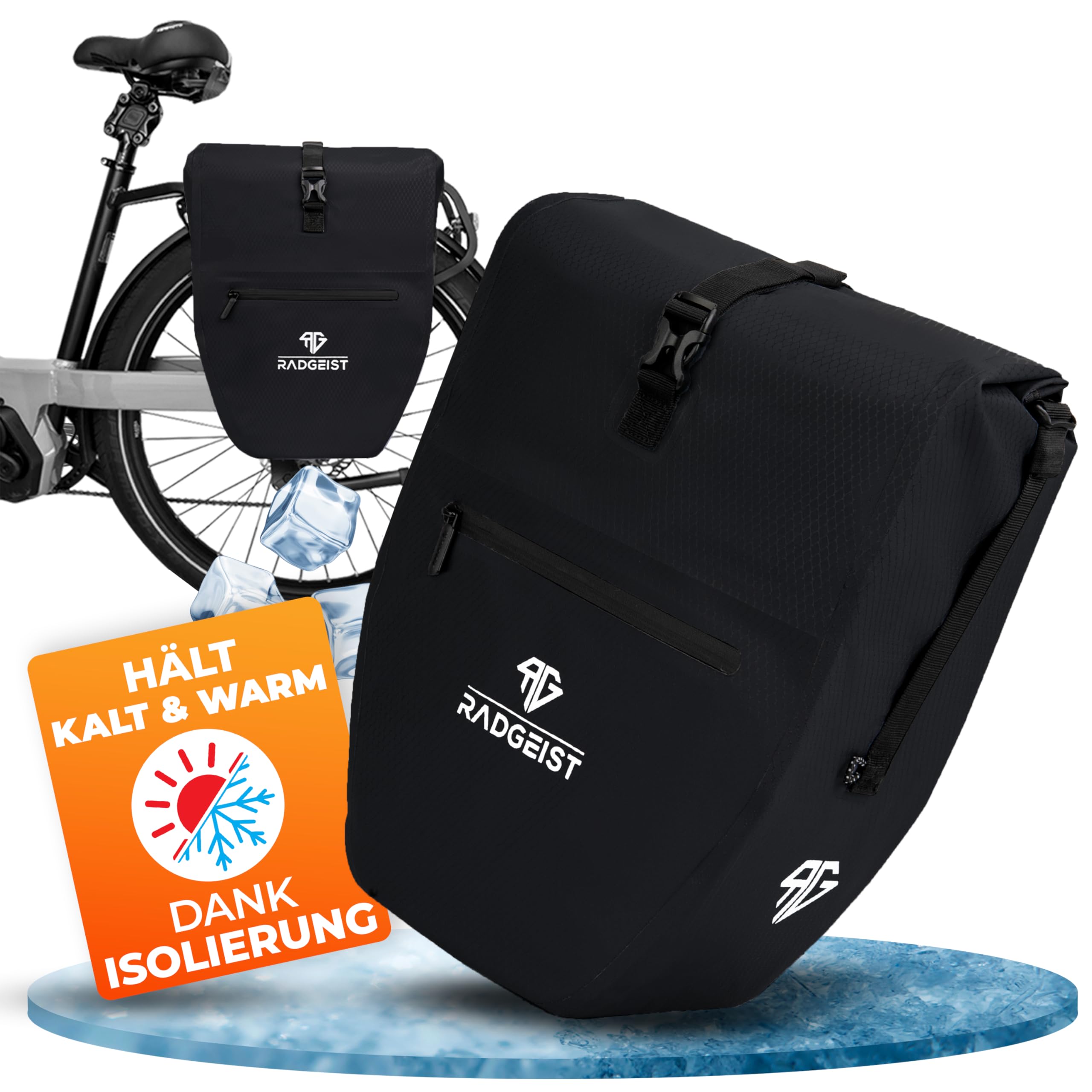 RADGEIST Bicycle Bag for Pannier Rack - Bag for Bicycle Pannier Rack - Pannier Rack Bag Waterproof Shoulder Bag (Black 28L Insulated, Single) — image 1