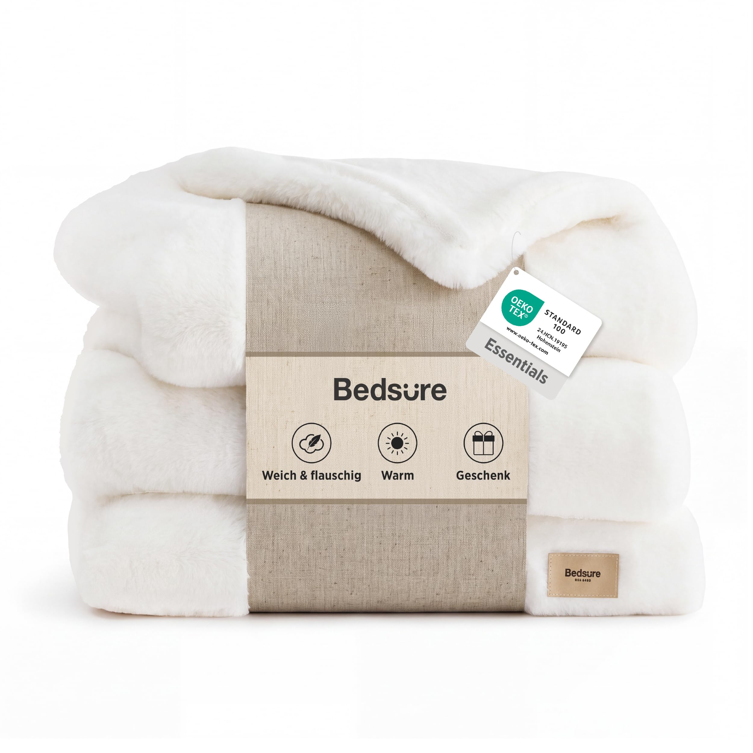 BEDSURE Kuscheldecke Flauschige Kunstfelldecke 150x200 - Sherpa, Weiß