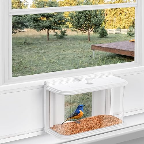 Miniatura 2 de VIROTEE Comedero para pájaros con ventana en el interior de la casa para ver, vista clara, Winodw, inserto para interiores, observa pájaros