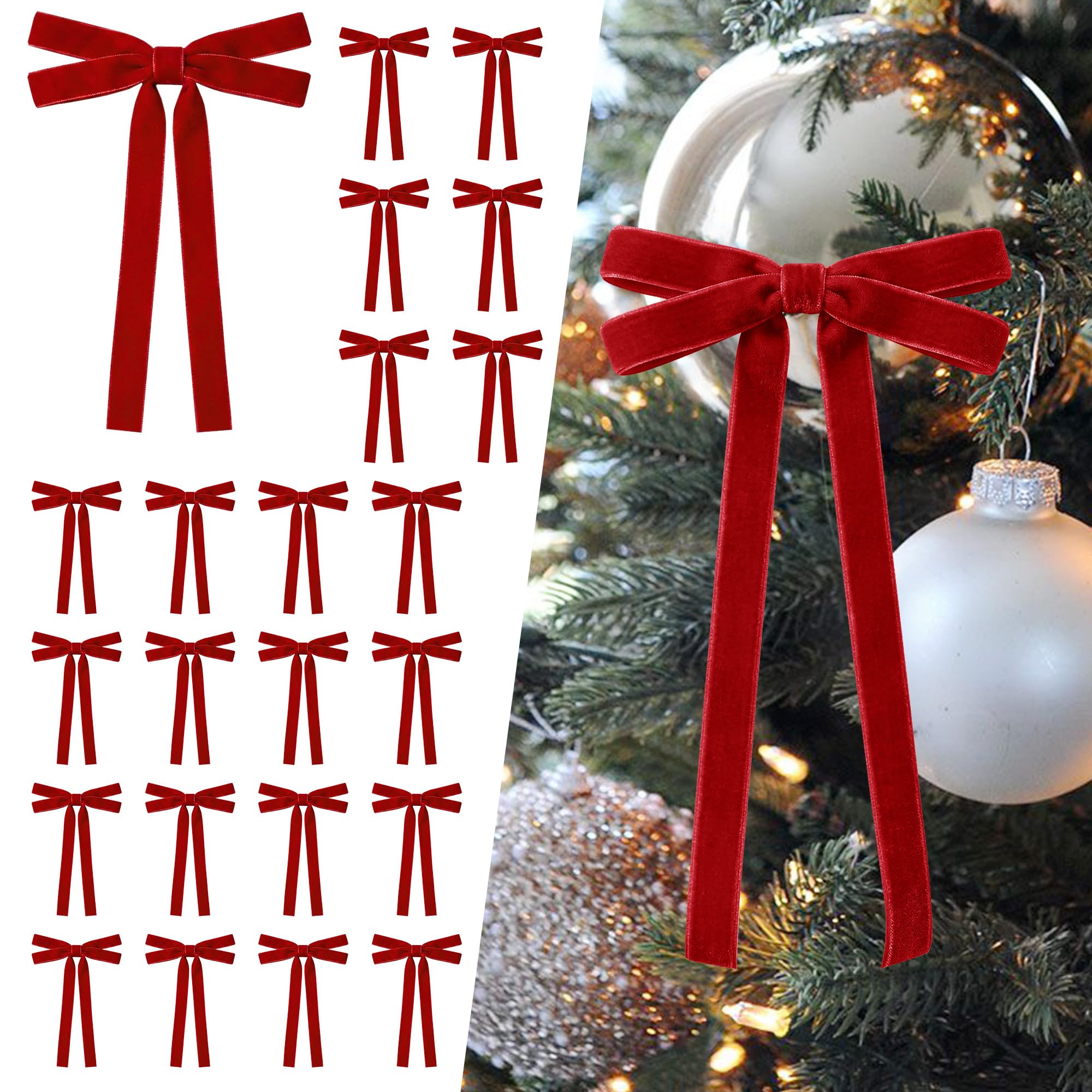 SIMISI RIBBON 24Pcs Christmas Velvet Ribbon Bows Decorations for Tree