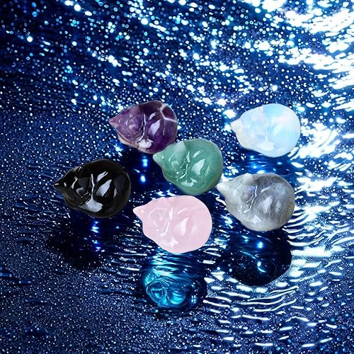 Miniatura 6 de WUYOUSHI Decoración de cristales de gato de ópalo natural, estatua de gato dormido, piedras preciosas pulidas, bonita figura de gatito, dormitorio,