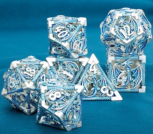 Miniatura 129 de ARUOHHA Juego de dados huecos DND, 7 piezas de dados de metal arcoíris D y D, juegos de rol RPG, dados poliédricos con caja de regalo D20 D12 D10 D8