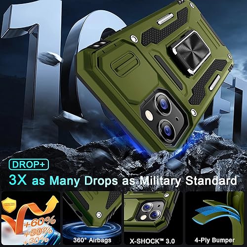 Miniatura 4 de DEERLAMN Funda para iPhone 13iPhone 14 de 6.1 pulgadas con cubierta deslizante para cámara + protector de pantalla (2 unidades), soporte de anillo