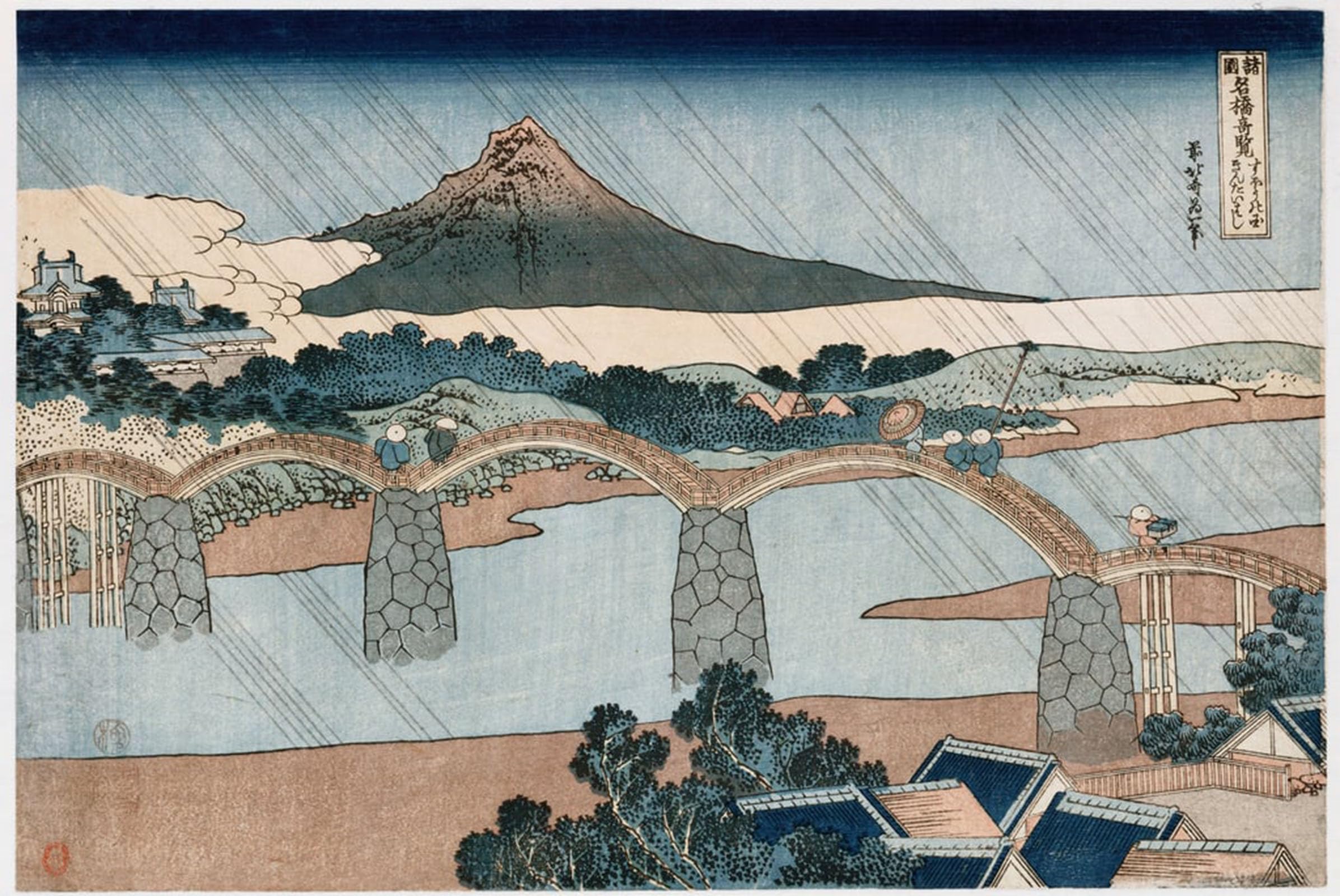 SERENDIPITP Vintage Wall Art Canvas Nordic Poster Canvas Print Picture Kintai Bridge Suo Province by Katsushika Hokusai Wall Art Poster for Home Decor 60x90cm