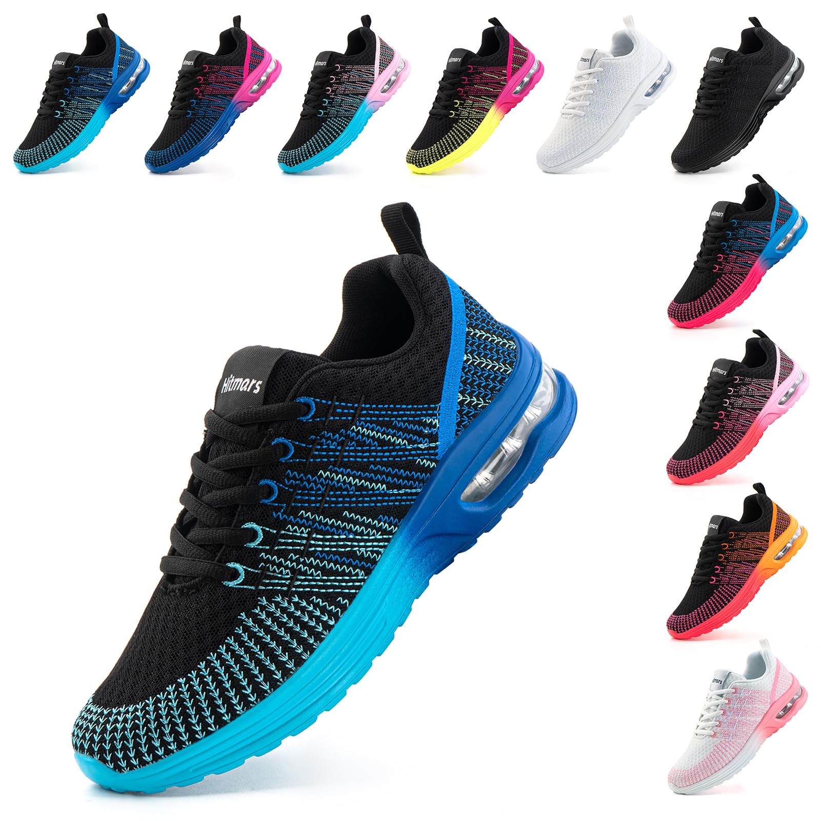 Hitmars Laufschuhe Damen Turnschuhe Luftpolster Sneaker Air Sportschuhe Atmungsaktiv Joggingschuhe Straßenlaufschuhe rutschfest Joggingschuhe Walkingschuhe Fitness Running Outdoor Schwarz EU 36-42