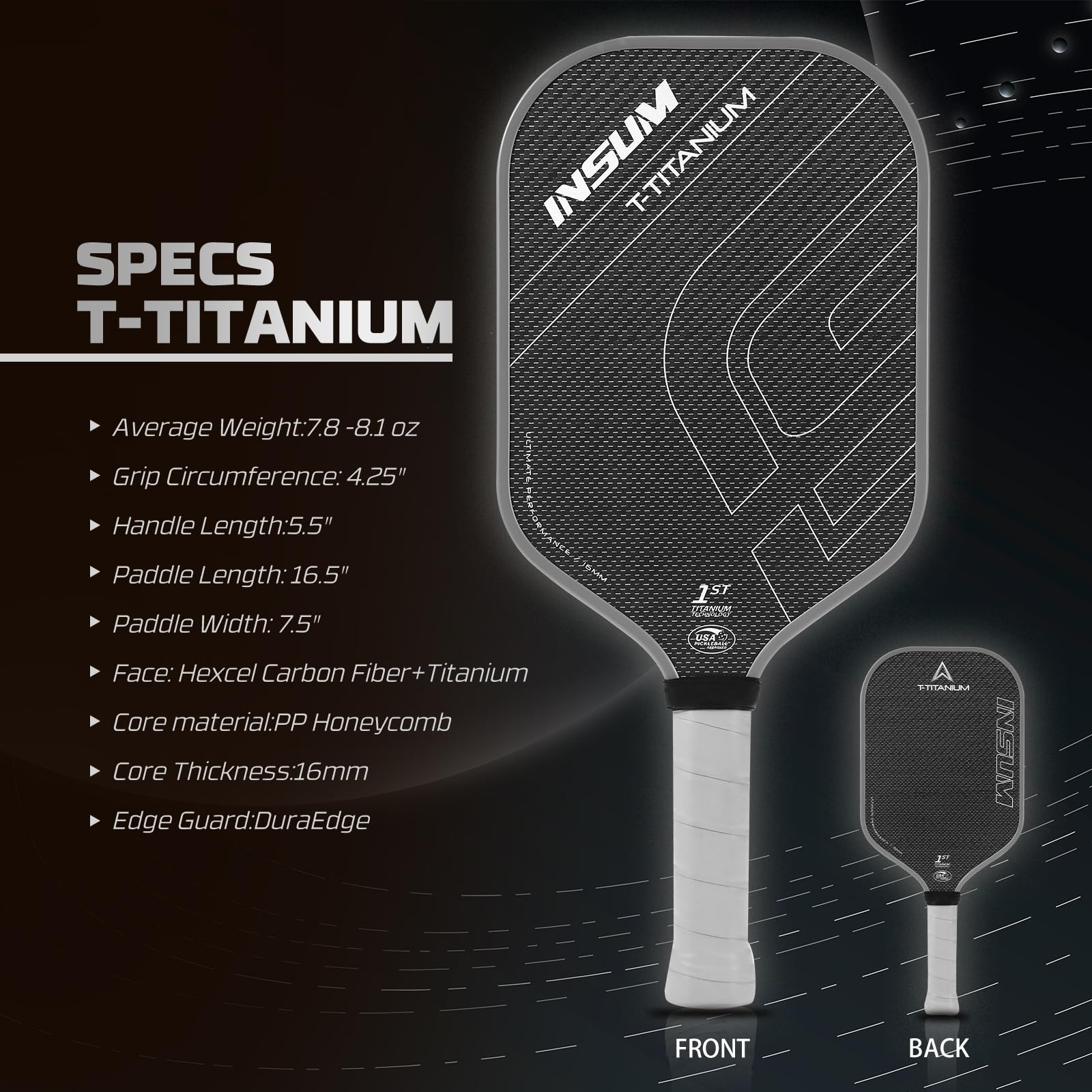 INSUM Pickleball Paddles, Titanium Carbon Fiber Pickleball Paddle 