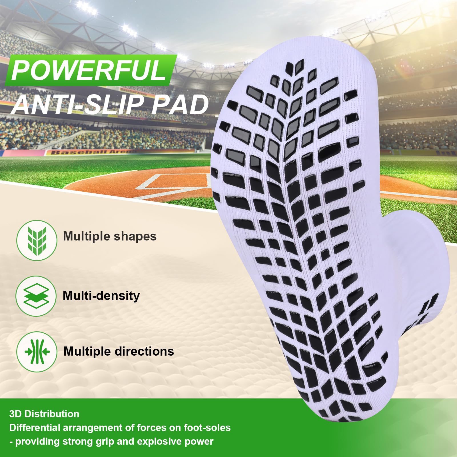 Gogogoal 4-paia Calzini sportivi da calcio antiscivolo per uomo donna, calzini sportivi imbottiti traspiranti Grip antiscivolo 37-42 43-50