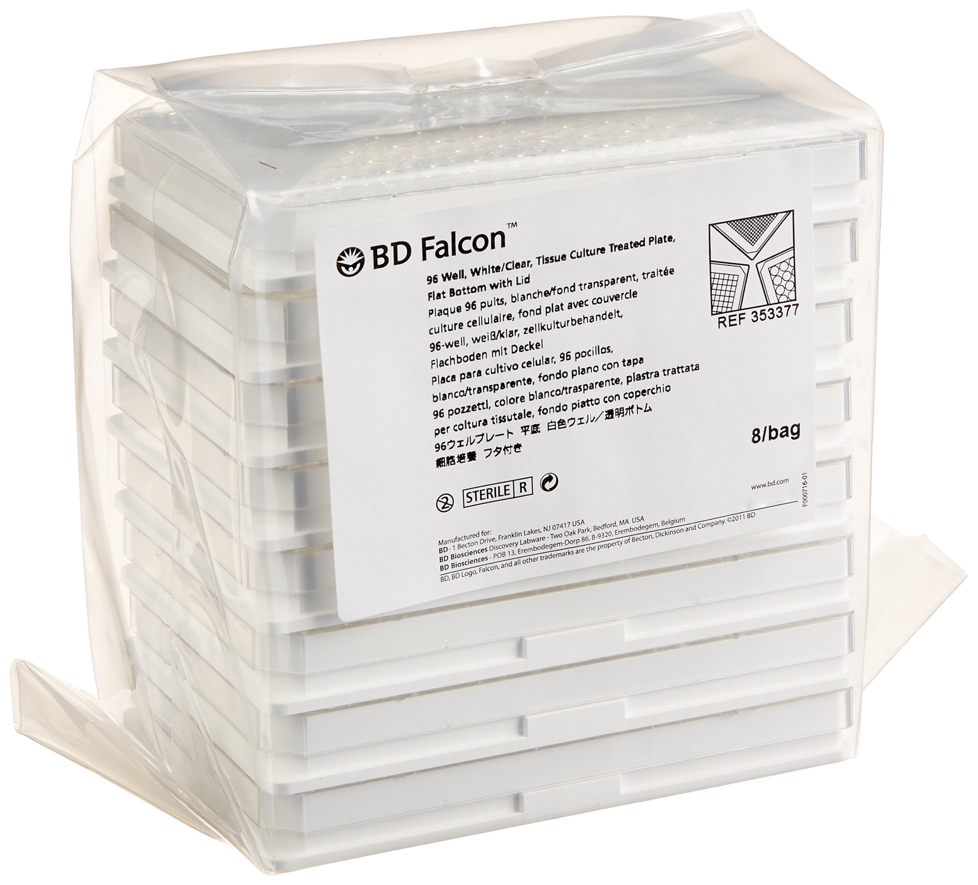 Corning Falcon 353377 Polystyrene 96 Well Flat Bottom TC-Treated Cell Culture Microplate with Lid, Sterile, 0.34cm² Cell Growth Area (Case of 32)