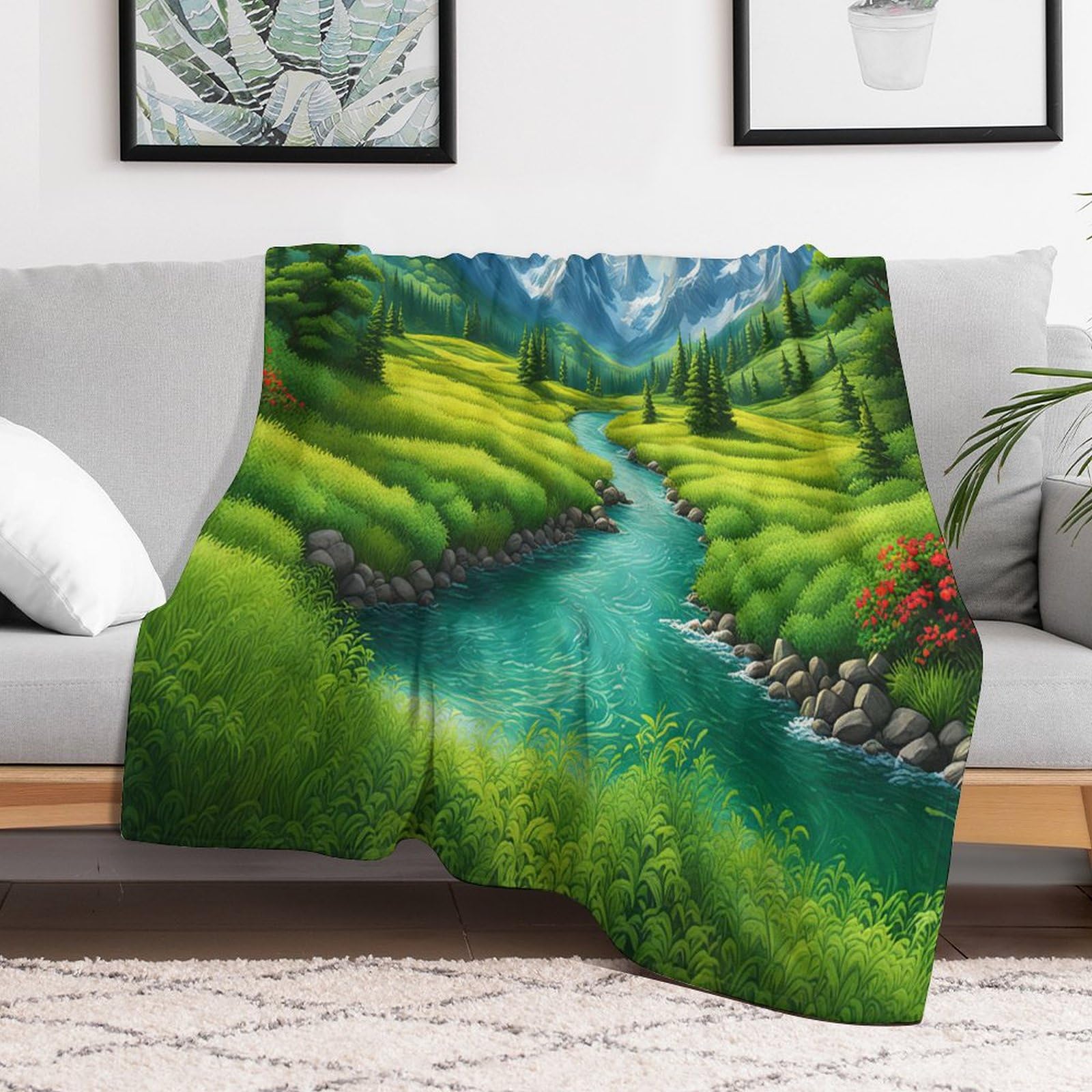 Paysage de Montagne Plaid Couverture Polaire, Couvertures Polair Flanneladaptée Aux Canapés Et Aux Lits - Chaud, Facile À Entretenir 180×200cm